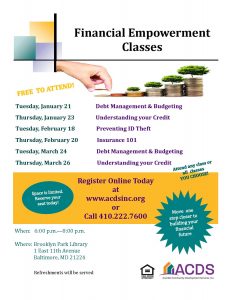 Flyer with dates for Financial Empowerment Courses