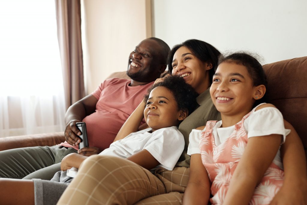 family on couch