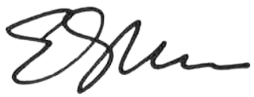 A bold, black, cursive signature with large loops and sharp angles, written on a white background. The signature is stylized and not clearly legible as a specific name.