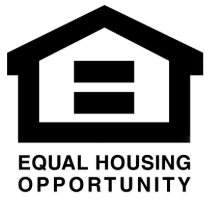 Black and white equal housing opportunity logo: a house outline with an equal sign inside, above the words “Equal Housing Opportunity.”.